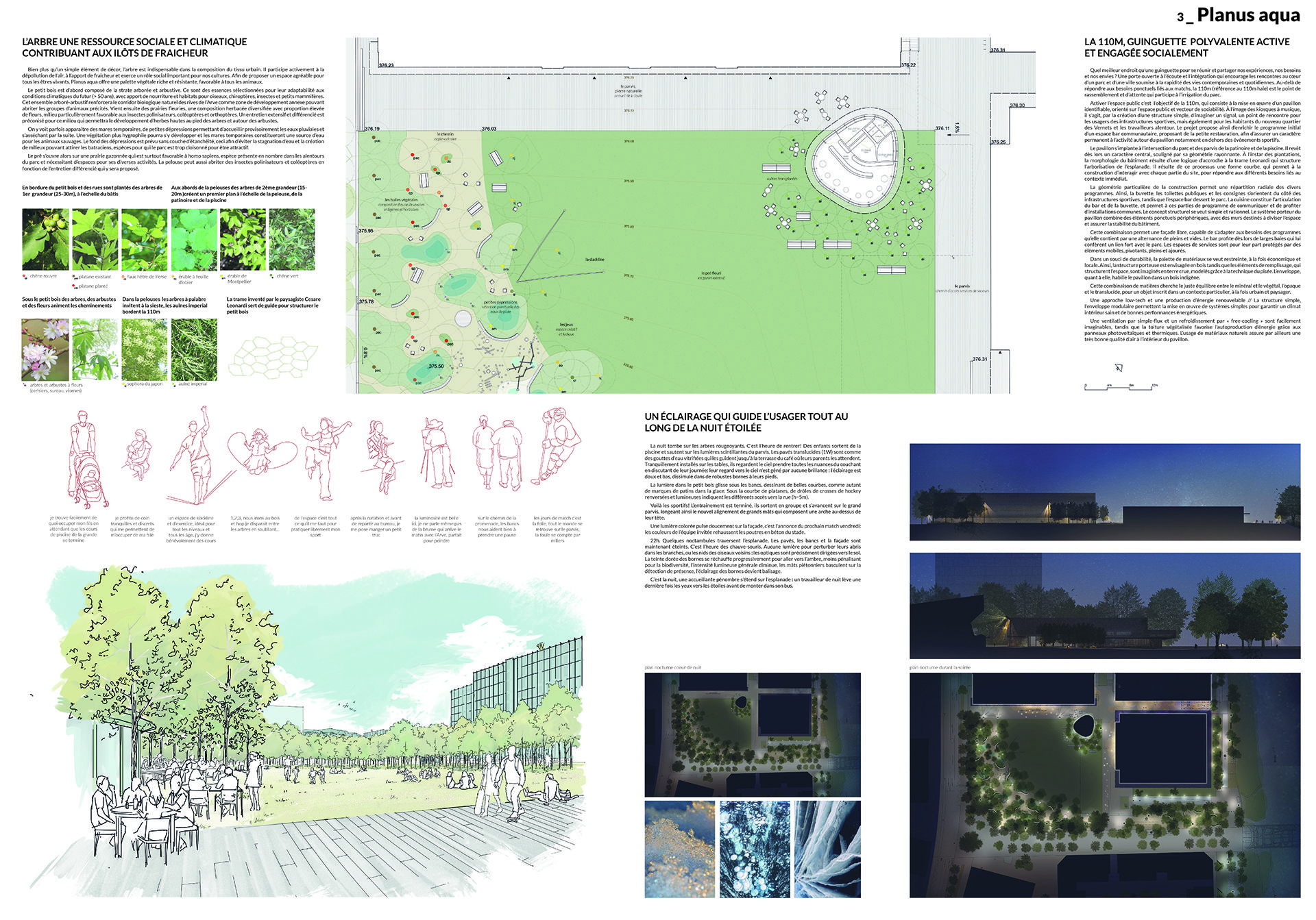 Echo-concours-esplanade des Vernets-îlot de fraîcheur-petit bois-jeux d'eau-pelouse-ouverture-ginguette